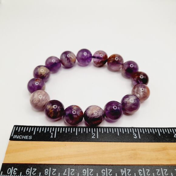 14mm Amethyst Stretch Bracelet Natural Purple Gemstone Round Beads 6.5” - Picture 6 of 9